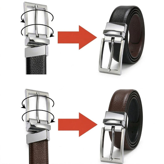 THE MEN THING Leather Belts PEBBLE GRAIN BROWN - Premium Genuine Leather Reversible Belt for Men & Boys | Durable & Stylish for Everyday Wear