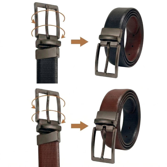 THE MEN THING Leather Belts RAVENFORCE BLACK - Premium Genuine Leather Reversible Belt for Men & Boys | Durable & Stylish for Everyday Wear