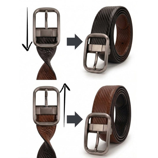 THE MEN THING Leather Belts STRATA NOIR BLACK - Premium Genuine Leather Reversible Belt for Men & Boys | Durable & Stylish for Everyday Wear
