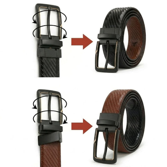 THE MEN THING Leather Belts STRAVON BLACK - Premium Genuine Leather Reversible Belt for Men & Boys | Durable & Stylish for Everyday Wear