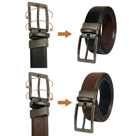 THE MEN THING Leather Belts STRIAX BLACK - Premium Genuine Leather Reversible Belt for Men & Boys | Durable & Stylish for Everyday Wear
