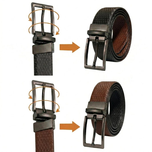 THE MEN THING Leather Belts STRIVO BLACK - Premium Genuine Leather Reversible Belt for Men & Boys | Durable & Stylish for Everyday Wear