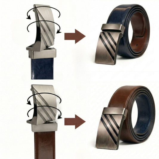 THE MEN THING Leather Belts STRYVA BLUE - Premium Genuine Leather Reversible Belt for Men & Boys | Durable & Stylish for Everyday Wear