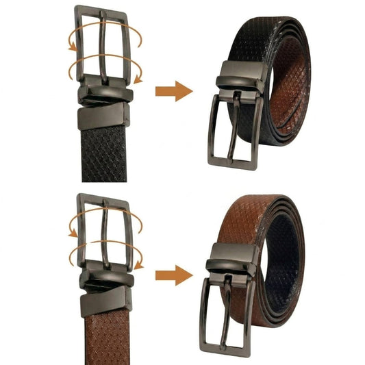 THE MEN THING Leather Belts TEXAURA BLACK - Premium Genuine Leather Reversible Belt for Men & Boys | Durable & Stylish for Everyday Wear