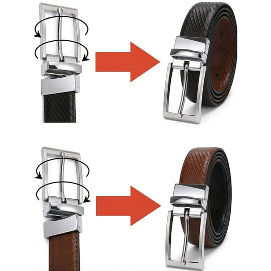 THE MEN THING Leather Belts TEXLOR BLACK - Premium Genuine Leather Reversible Belt for Men & Boys | Durable & Stylish for Everyday Wear