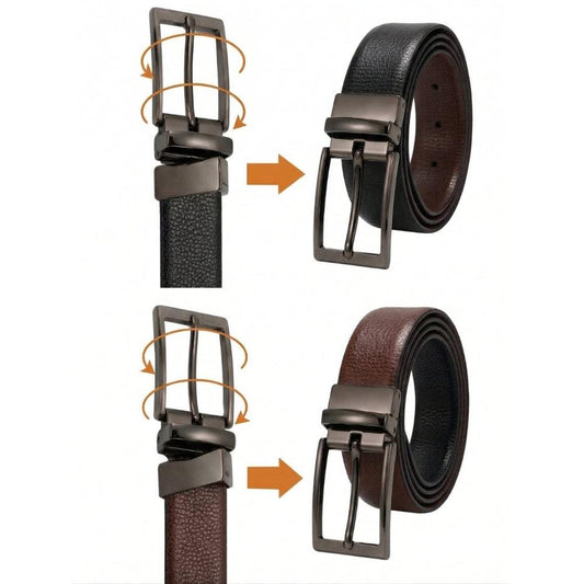 THE MEN THING Leather Belts TORZEN BLACK - Premium Genuine Leather Reversible Belt for Men & Boys | Durable & Stylish for Everyday Wear
