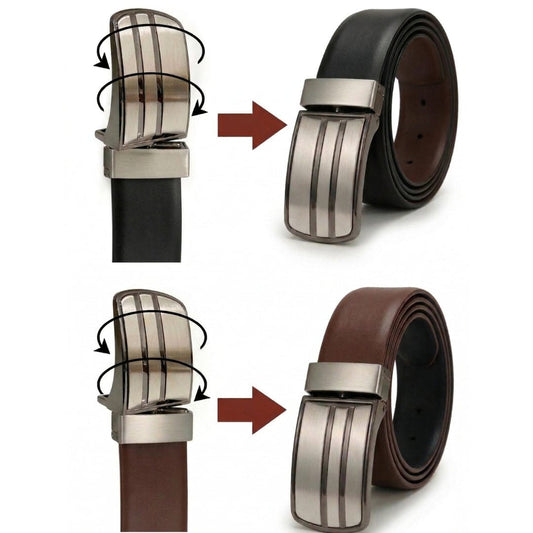THE MEN THING Leather Belts VELTOR BLACK - Premium Genuine Leather Reversible Belt for Men & Boys | Durable & Stylish for Everyday Wear
