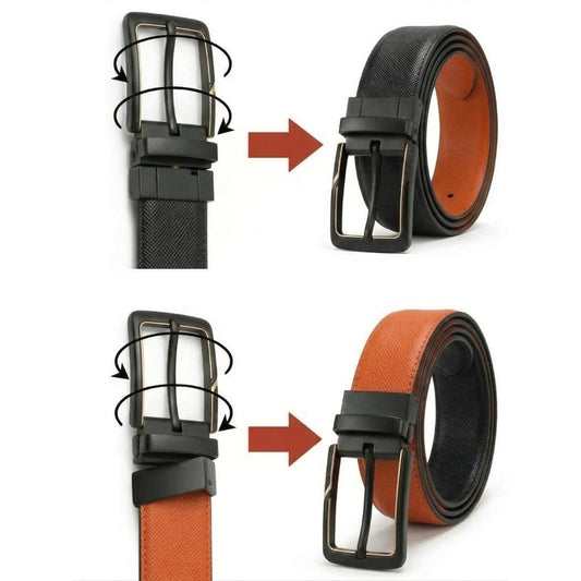 THE MEN THING Leather Belts VELTORA BLACK - Premium Genuine Leather Reversible Belt for Men & Boys | Durable & Stylish for Everyday Wear
