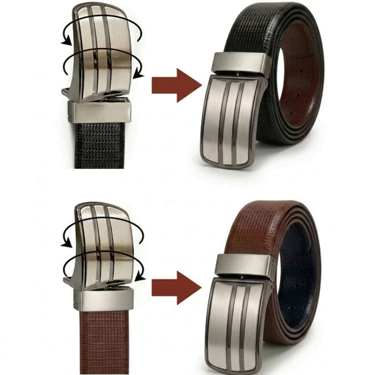 THE MEN THING Leather Belts VERSA BLACK - Premium Genuine Leather Reversible Belt | Durable & Stylish for Everyday Wear (Size : 31-44)