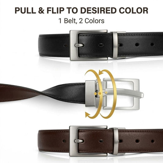 THE MEN THING Leather Belts VEXARO BLACK - Premium Genuine Leather Reversible Belt for Men & Boys | Durable & Stylish for Everyday Wear