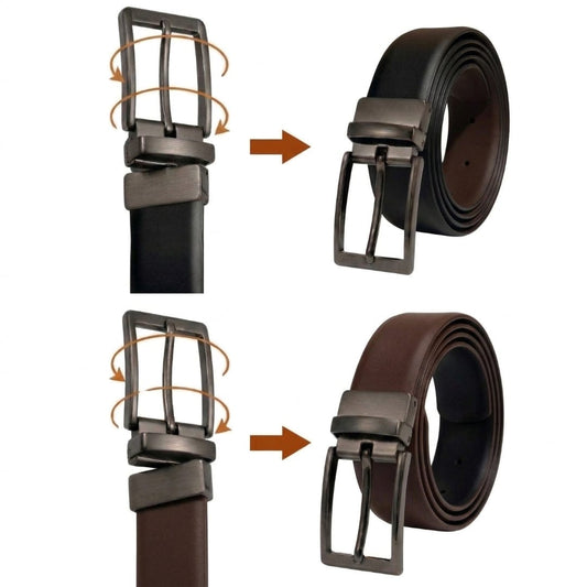 THE MEN THING Leather Belts VEXARO BLACK - Premium Genuine Leather Reversible Belt for Men & Boys | Durable & Stylish for Everyday Wear