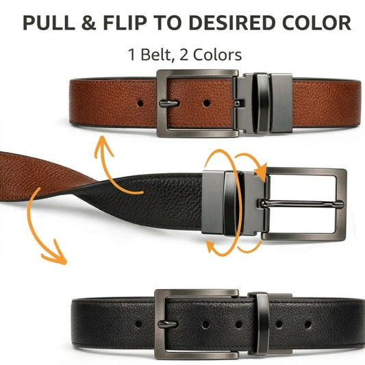 THE MEN THING Leather Belts VORAX BLACK - Premium Genuine Leather Reversible Belt for Men & Boys | Durable & Stylish for Everyday Wear