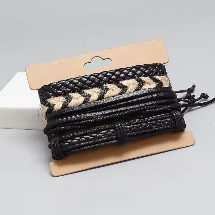 THE MEN THING Leather Bracelet BEAST’S KNOT - 4 Pcs Genuine Braided Leather Bracelet Set for Men & Boys (8 inch)