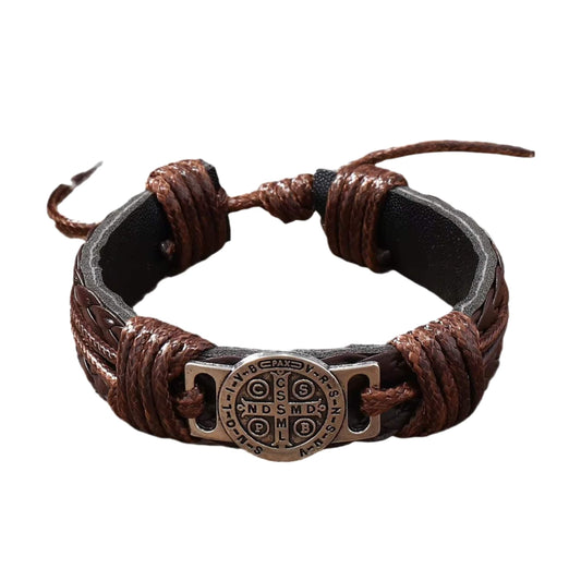 THE MEN THING Leather Bracelet BENEDICT STRAP - 18mm Genuine Braided Leather Adjustable Bracelets for Men & Boys