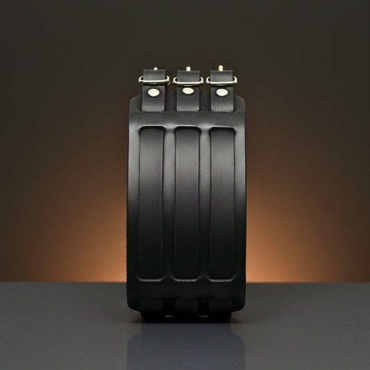 THE MEN THING Leather Bracelet BLACK FORTRESS - 70.4mm Black Genuine Leather Adjustable Bracelet for Men & Boys (10.5 inch)