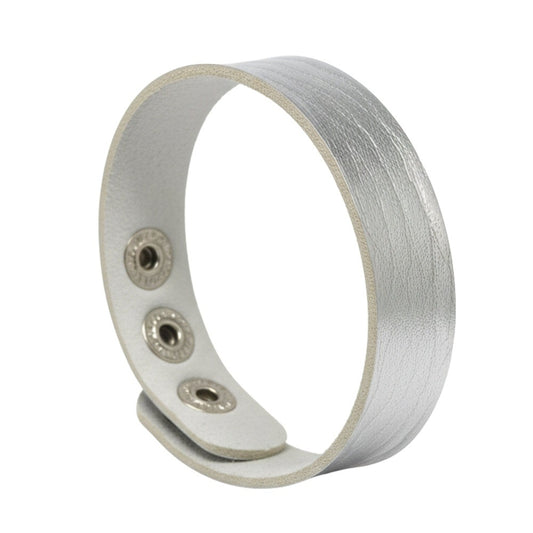 THE MEN THING Leather Bracelet BLAZEFIT SILVER STRAP - 18mm Genuine Leather Bracelet with Stainless Steel Stud button Closure for Men & Boys (6.6-7.1-7.6 inch)