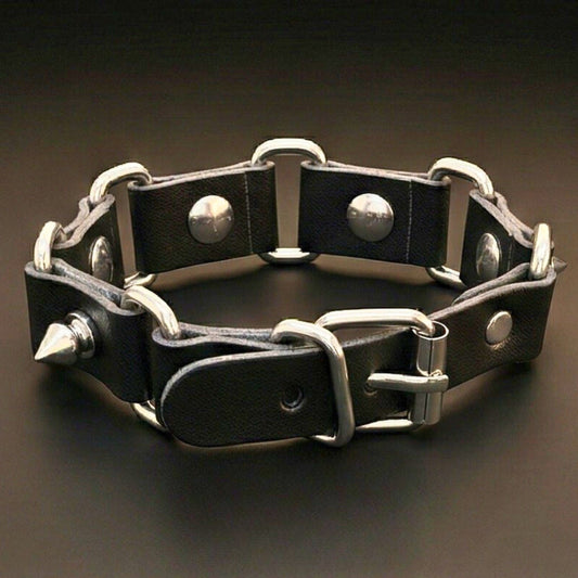 THE MEN THING Leather Bracelet BOLD SPIKED - 23 mm Genuine Leather Adjustable Bracelet for Men & Boys (8 to 9 inch)