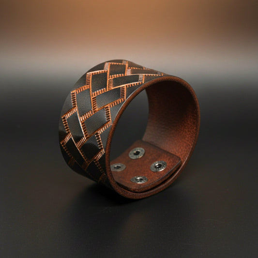 THE MEN THING Leather Bracelet BRAIDX VALOR - BROWN - 40mm Brown Genuine Leather Bracelet for Men & Boys (9 inch)