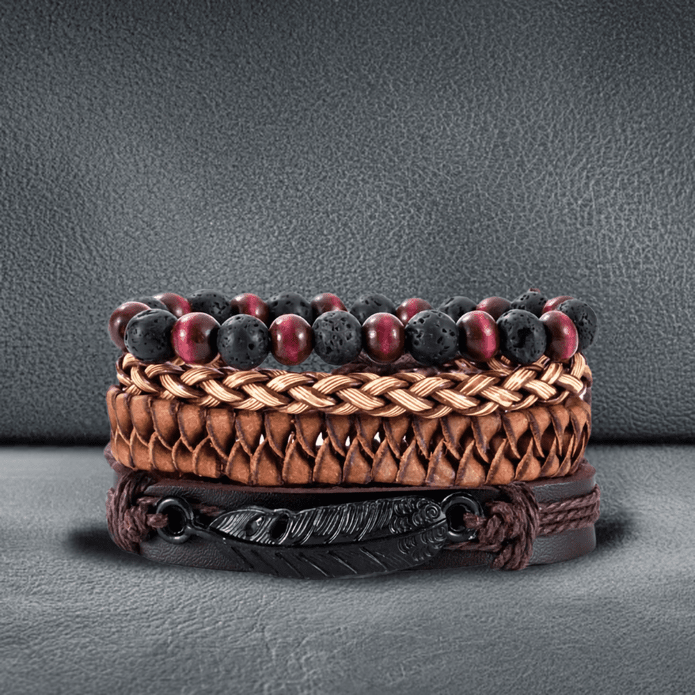 THE MEN THING Leather Bracelet BRAVEHEART CUFF - 4 colors Genuine Braided Leather Bracelet Set for Men & Boys (8 inch)