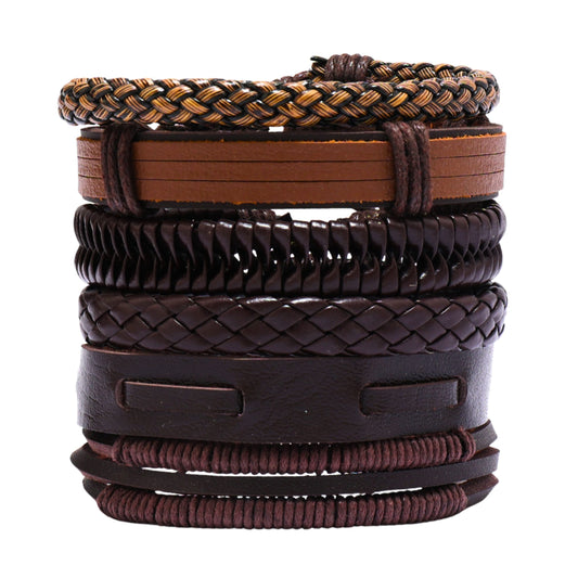 THE MEN THING Leather Bracelet CANYON LOOP - 6 Pcs Genuine Leather Adjustable Bracelet for Men & Boys