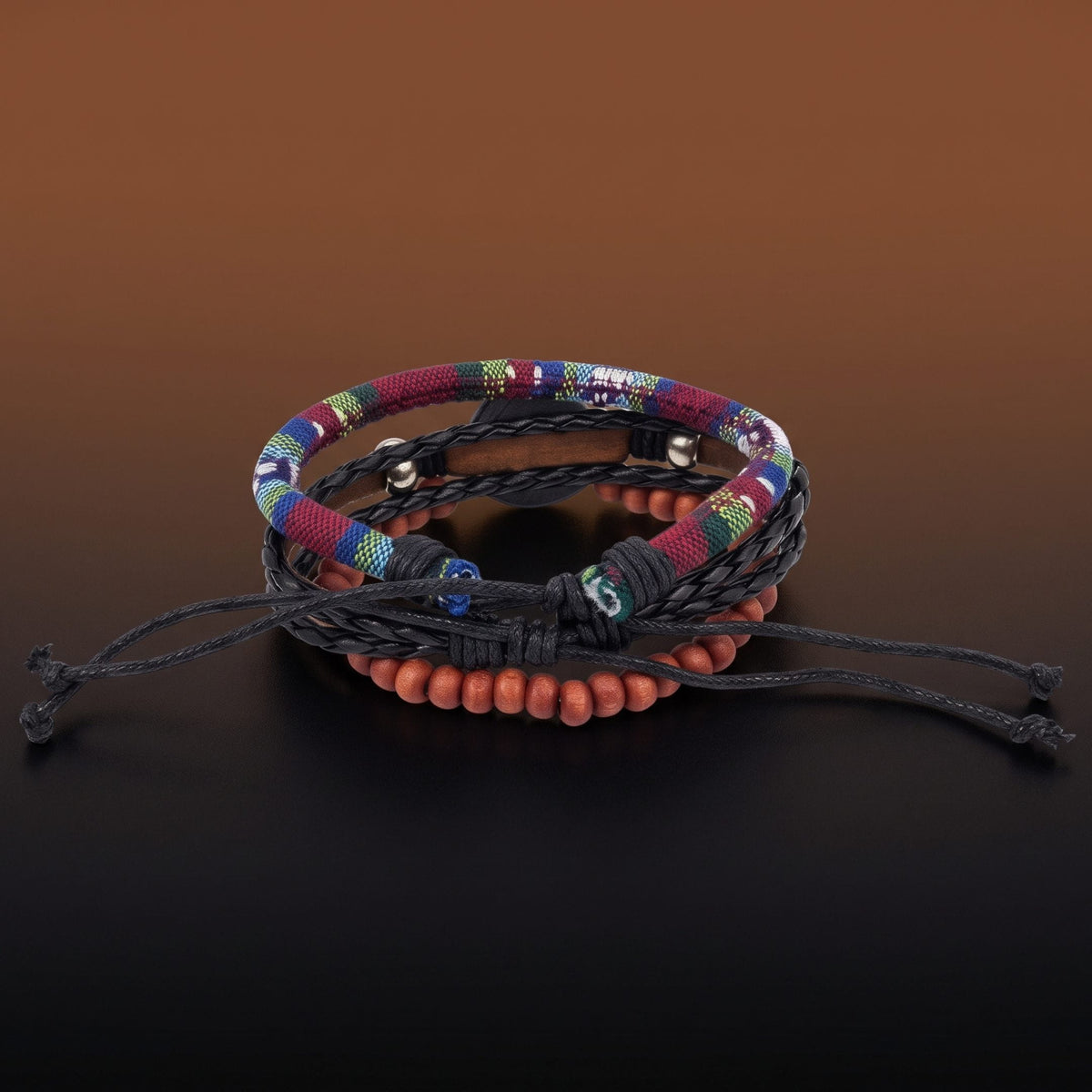 THE MEN THING Leather Bracelet COMPASS STAR BROWN - 3Pcs Genuine Leather Adjustable Bracelets Set for Men & Boys (8 inch)