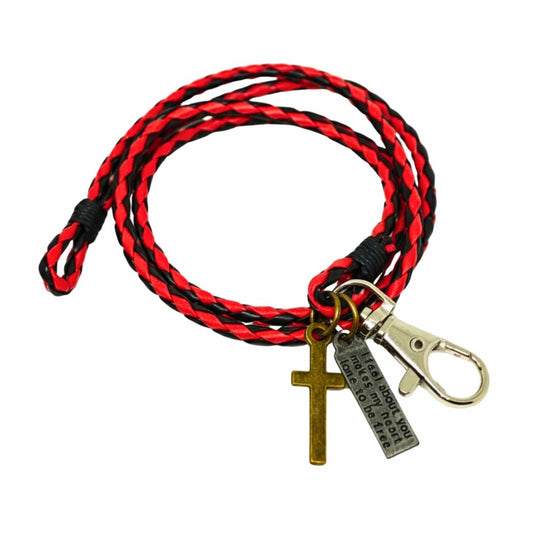 THE MEN THING Leather Bracelet CROSSLOOM - Red and Black 10mm Genuine Leather Bracelet with Stainless Steel Lobster Clasp for Men & Boys (15 inch)