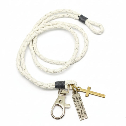 THE MEN THING Leather Bracelet CROSSLOOM - White 8mm Genuine Leather Bracelet with Stainless Steel Lobster Clasp for Men & Boys (15 inch)