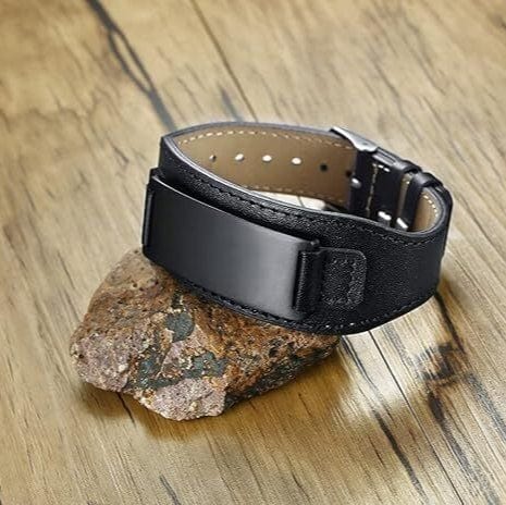 THE MEN THING Leather Bracelet DARKMATTER STRAP BLACK - Genuine Braided Leather Bracelet Set for Men & Boys (8 inch)