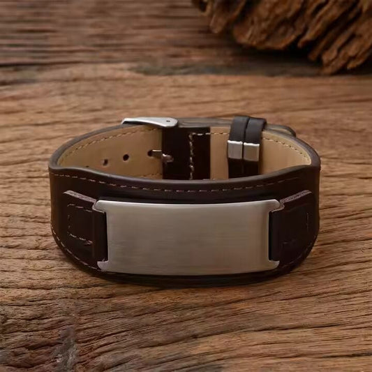 THE MEN THING Leather Bracelet DARKMATTER STRAP SILVER - Genuine Braided Leather Bracelet Set for Men & Boys (8 inch)