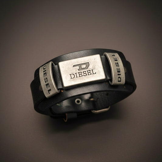 THE MEN THING Leather Bracelet DIESEL FORGE - 17mm Black Genuine Leather Adjustable Bracelet for Men & Boys (9.5 inch)