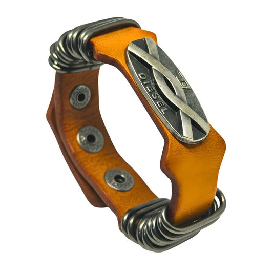 THE MEN THING Leather Bracelet DIESELCOIL HERITAGE - Brown 24mm Genuine Leather Bracelet with Stainless Steel Stud button Closure for Men & Boys (8.5 inch)