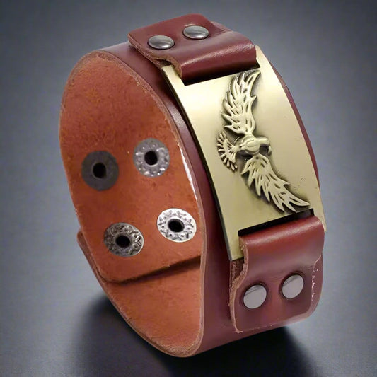 THE MEN THING Leather Bracelet FIRESTORM PHOENIX BAND - Bronze Genuine Braided Leather Bracelet Set for Men & Boys (8 inch)