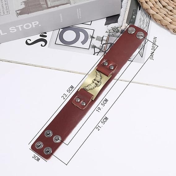 THE MEN THING Leather Bracelet FIRESTORM PHOENIX BAND - Bronze Genuine Braided Leather Bracelet Set for Men & Boys (8 inch)