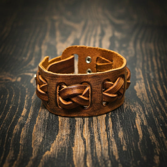 THE MEN THING Leather Bracelet FRONTIER CUFF - 32mm Genuine Leather Adjustable Bracelet for Men & Boys (7 inch)