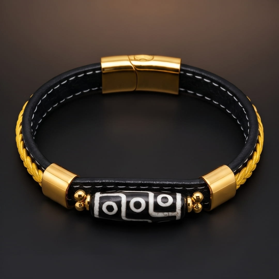 THE MEN THING Leather Bracelet GUARDIAN DZI - 12mm Genuine Leather Bracelet with Stainless Steel Magnetic Buckle for Men & Boys (8 inch)