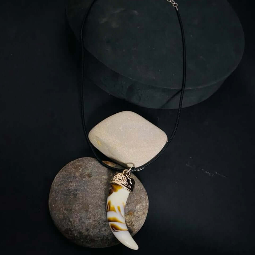 THE MEN THING Leather Bracelet HARMONY HUES - Multi Color Ivory Dangle Pendant Necklace Black Lobster Claw Adjustable Necklace for Men and Boys (18 inch)