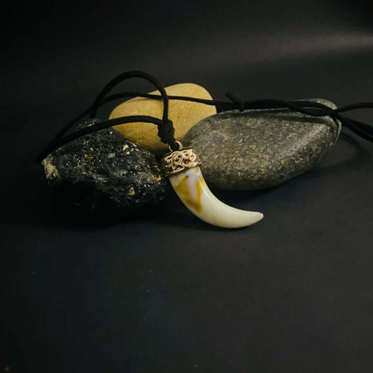 THE MEN THING Leather Bracelet HARMONY HUES - Multi Color Ivory Dangle Pendant Necklace with Black Cotton Cord Adjustable Necklace for Men and Boys.