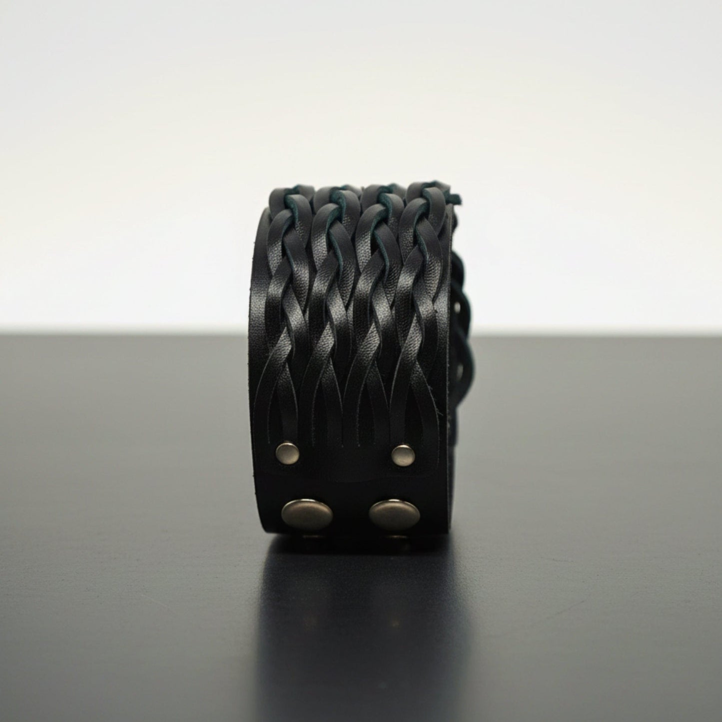 THE MEN THING Leather Bracelet INFERNO TWIST - 50.5mm Black Genuine Leather Adjustable Bracelet for Men & Boys (9 inch)