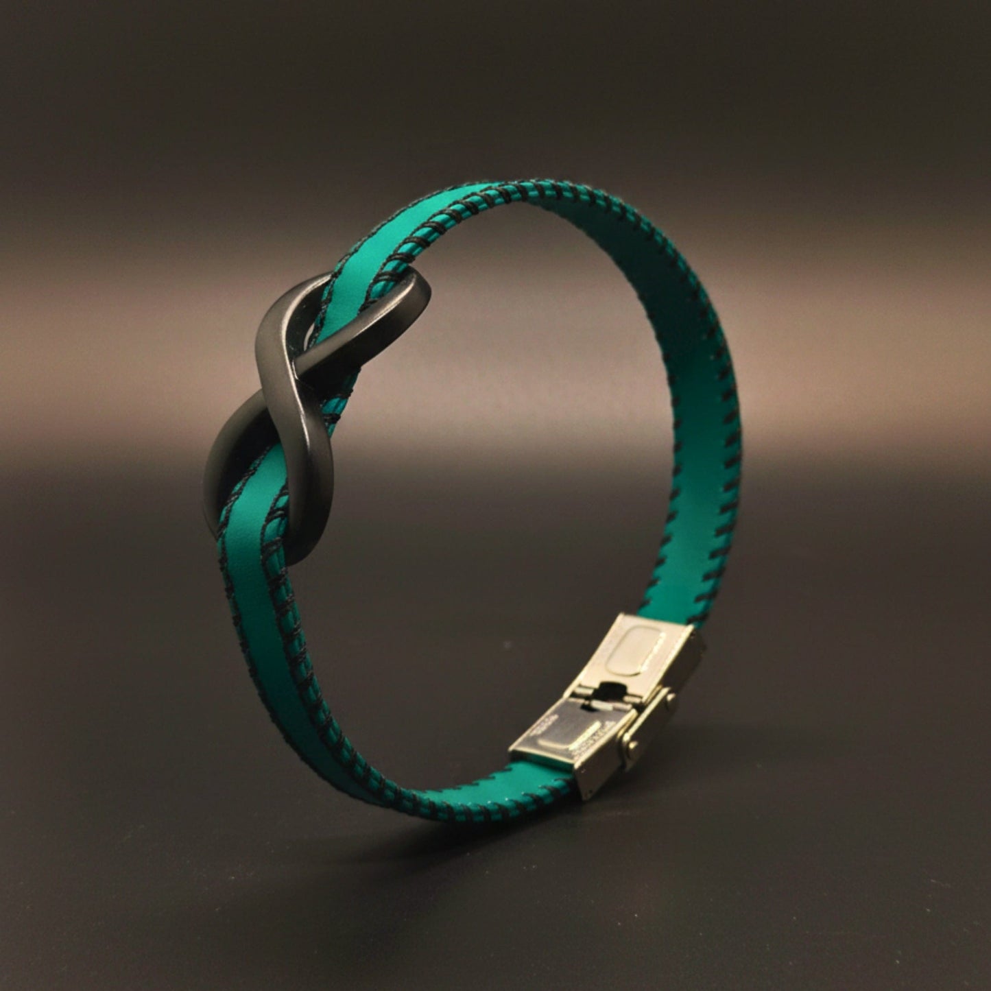 THE MEN THING Leather Bracelet INFINITY NOIR - Teal Green 10mm Genuine Leather Bracelet with Stainless Steel Fold-Over Push Clasp for Men & Boys (8 inch)