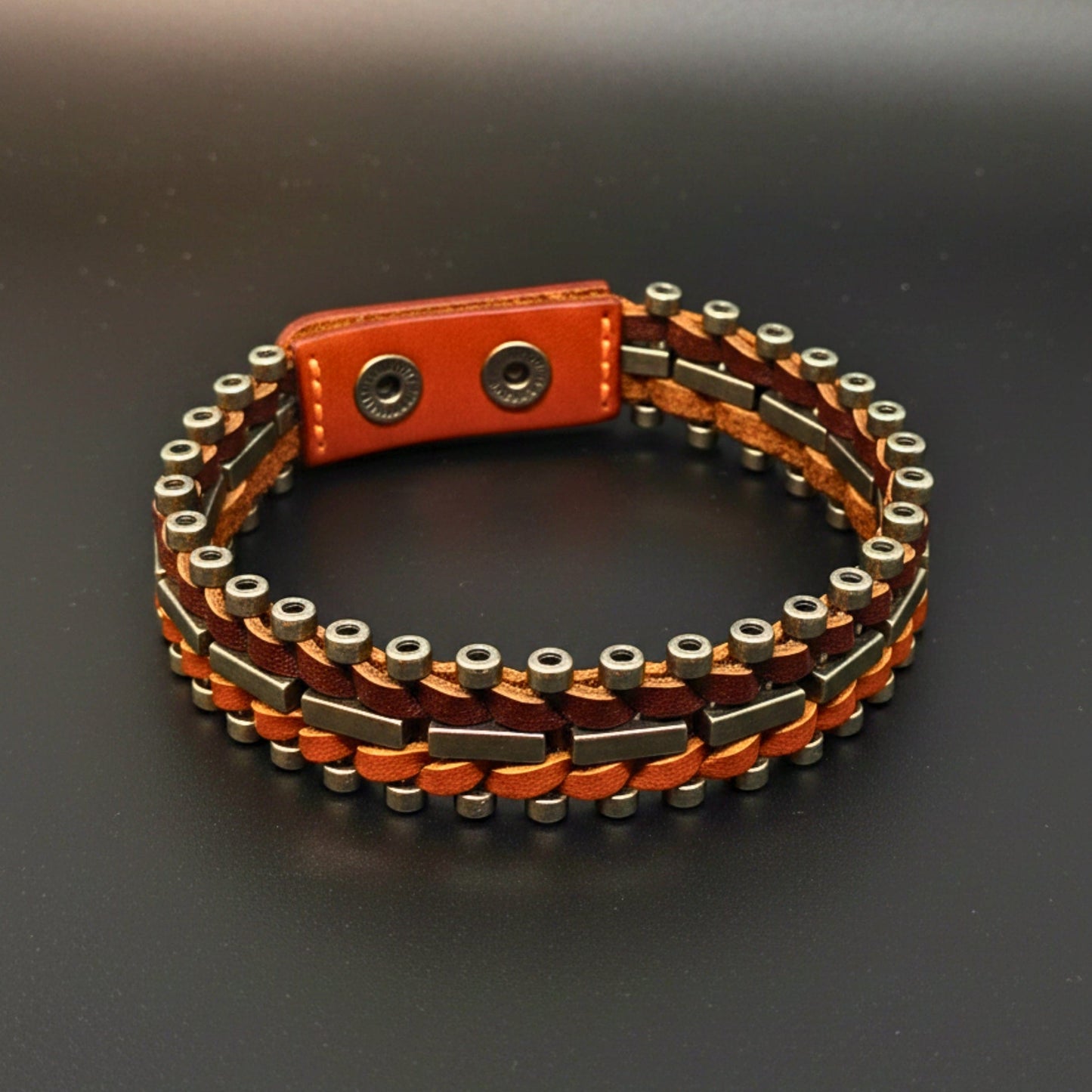 THE MEN THING Leather Bracelet IRONWEAVE - 20.5mm Brown Genuine Leather Adjustable Bracelet for Men & Boys (8.8 inch)