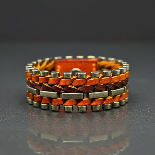 THE MEN THING Leather Bracelet IRONWEAVE - 20.5mm Brown Genuine Leather Adjustable Bracelet for Men & Boys (8.8 inch)