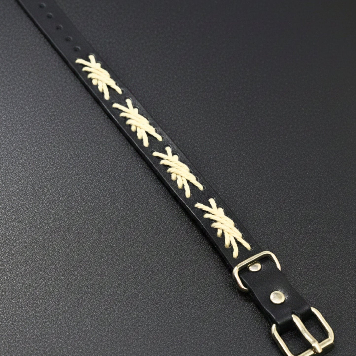 THE MEN THING Leather Bracelet IVORY STITCH - 1.5mm Black Genuine Leather Adjustable Bracelet for Men & Boys (9 inch)