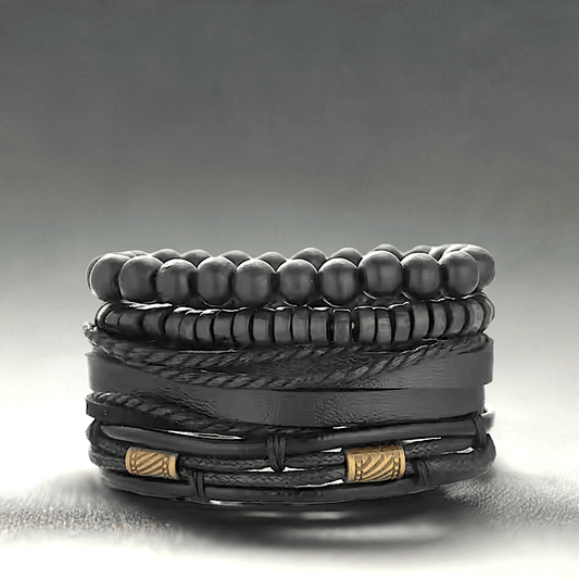 THE MEN THING Leather Bracelet LEVIATHAN WRAP - 4 Pcs Genuine Braided Leather Bracelet Set for Men & Boys (8 inch)