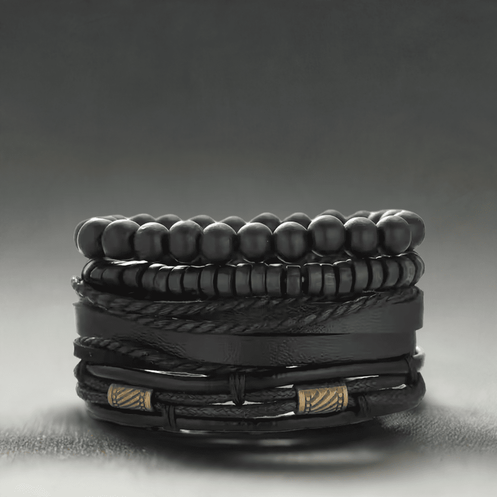 THE MEN THING Leather Bracelet LEVIATHAN WRAP - 4 Pcs Genuine Braided Leather Bracelet Set for Men & Boys (8 inch)