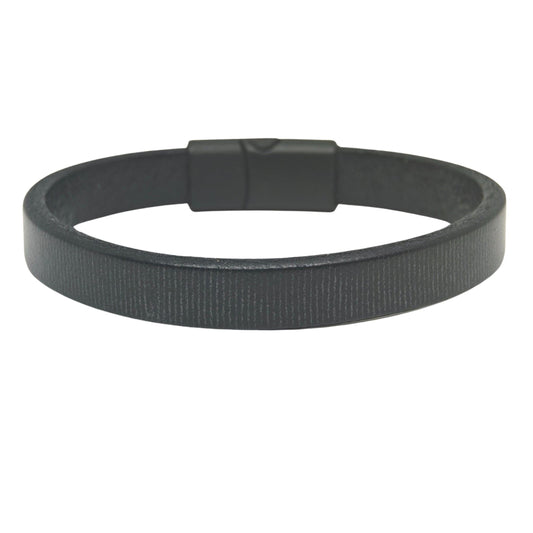 THE MEN THING Leather Bracelet NOIR STRAND - 10mm Genuine Leather Bracelet with Stainless Steel Magnetic Buckle for Men & Boys (8 inch)