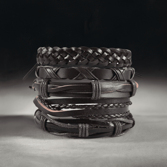 THE MEN THING Leather Bracelet NOMAD KNOTS - 5 Pcs Genuine Braided Leather Bracelet Set for Men & Boys (8 inch)