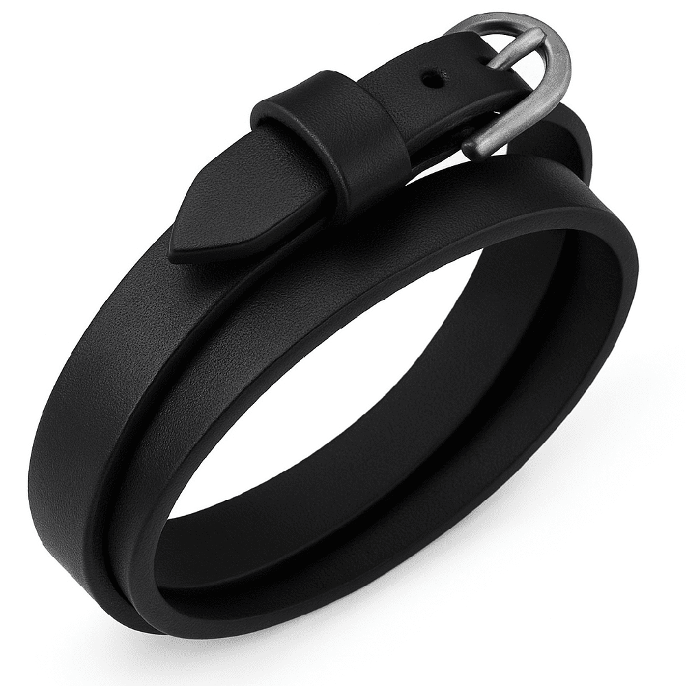 THE MEN THING Leather Bracelet OUTBACK BLACK - Genuine Leather Adjustable Cuff Bracelet with Stainless Steel Hook for Men & Boys