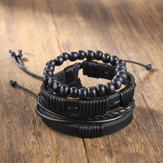 THE MEN THING Leather Bracelet QUANTUM FORCE - 3 Pcs Genuine Braided Leather Bracelet Set for Men & Boys (8 inch)