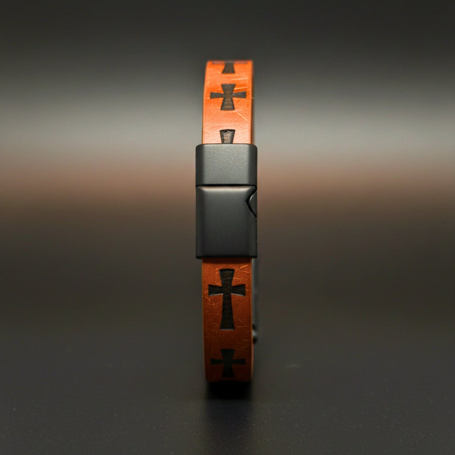 THE MEN THING Leather Bracelet ROGUE BROWN CROSS - 10mm Genuine Leather Bracelet with Stainless Steel Magnetic Buckle for Men & Boys (8.5 inch)