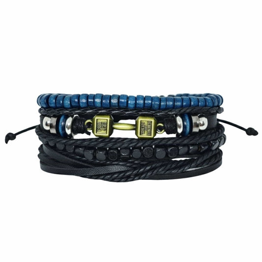 THE MEN THING Leather Bracelet ROGUEFIT - 4 Pcs Genuine Leather Adjustable Bracelet Set for Men & Boys (8 inch)